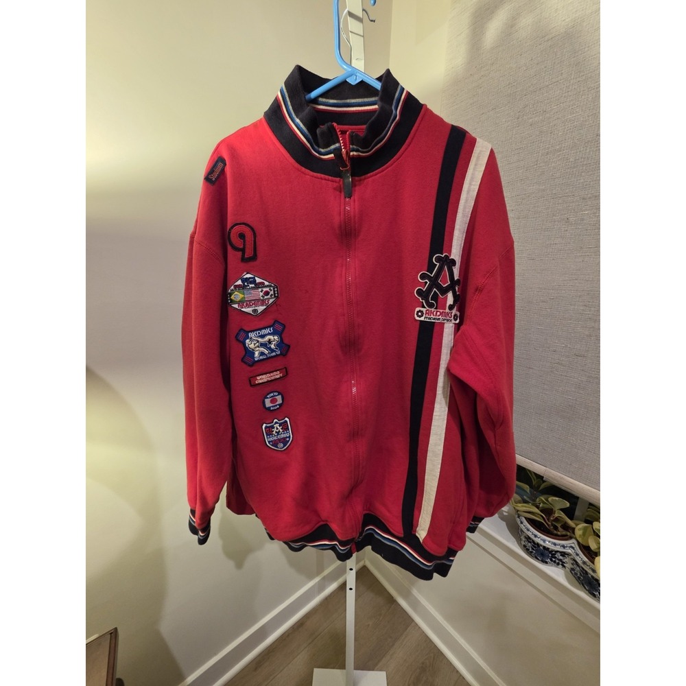 Akademiks Stadium Division Mens XXL Red Judo Patch Zip Up Track Jacket Y2K